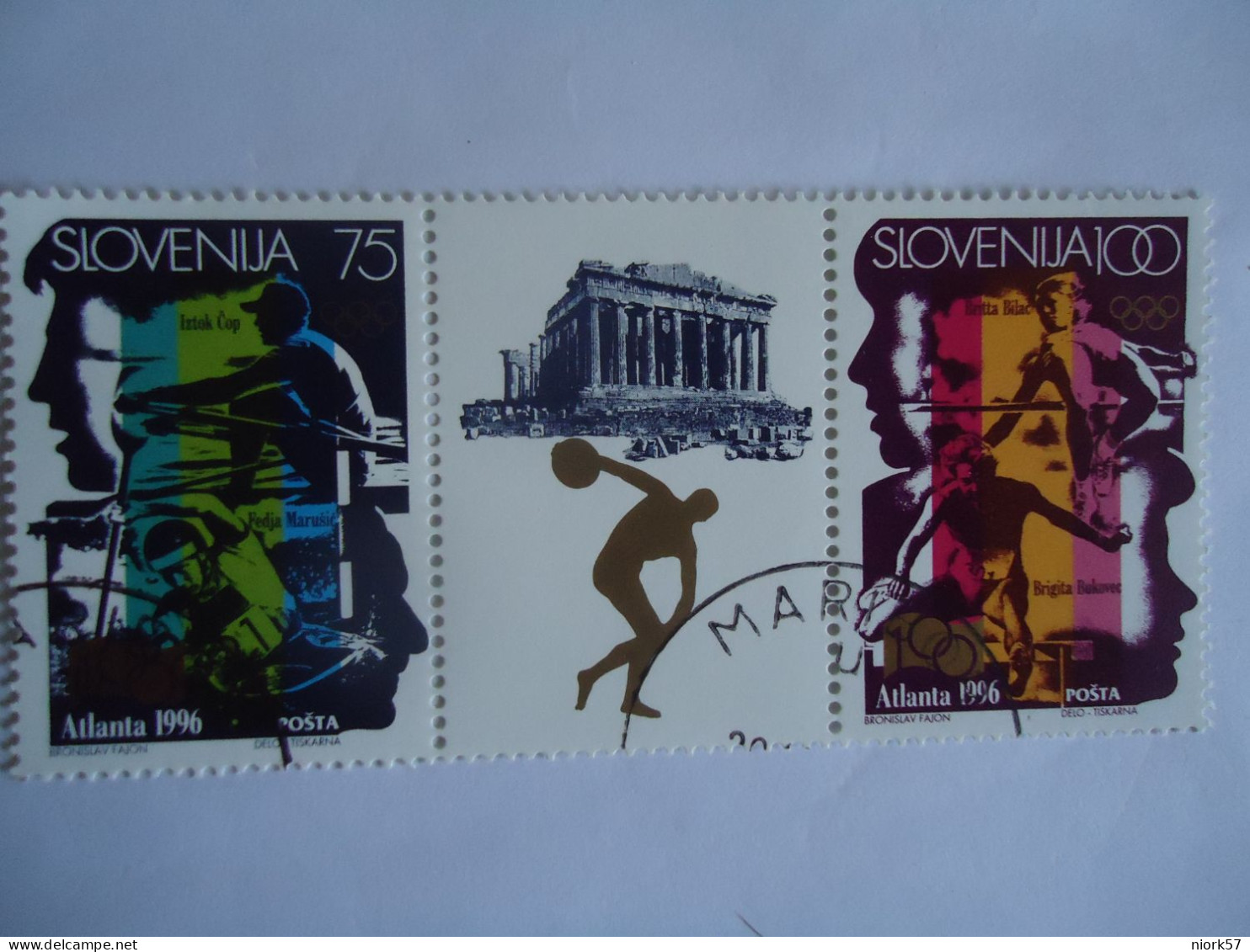 SLOVENIA USED   SPORT OLYMPIC GAMES  ATLANTA 96 SKIERS WITH LEBEL - Estate 1996: Atlanta