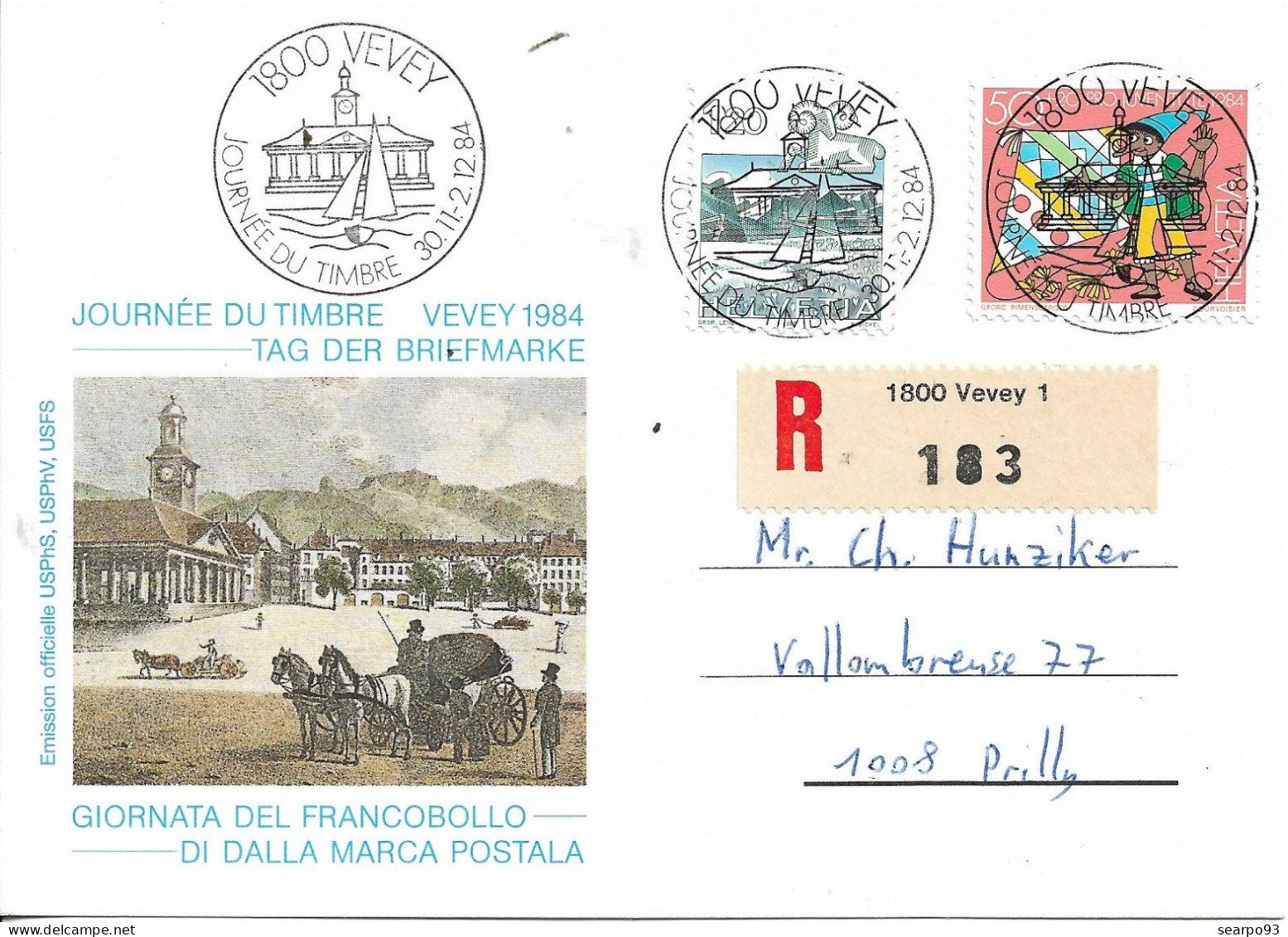 SWITZERLAND. POSTMARK STAMP DAY 1984. VEVEY. REGISTERED MAIL - Marcophilie