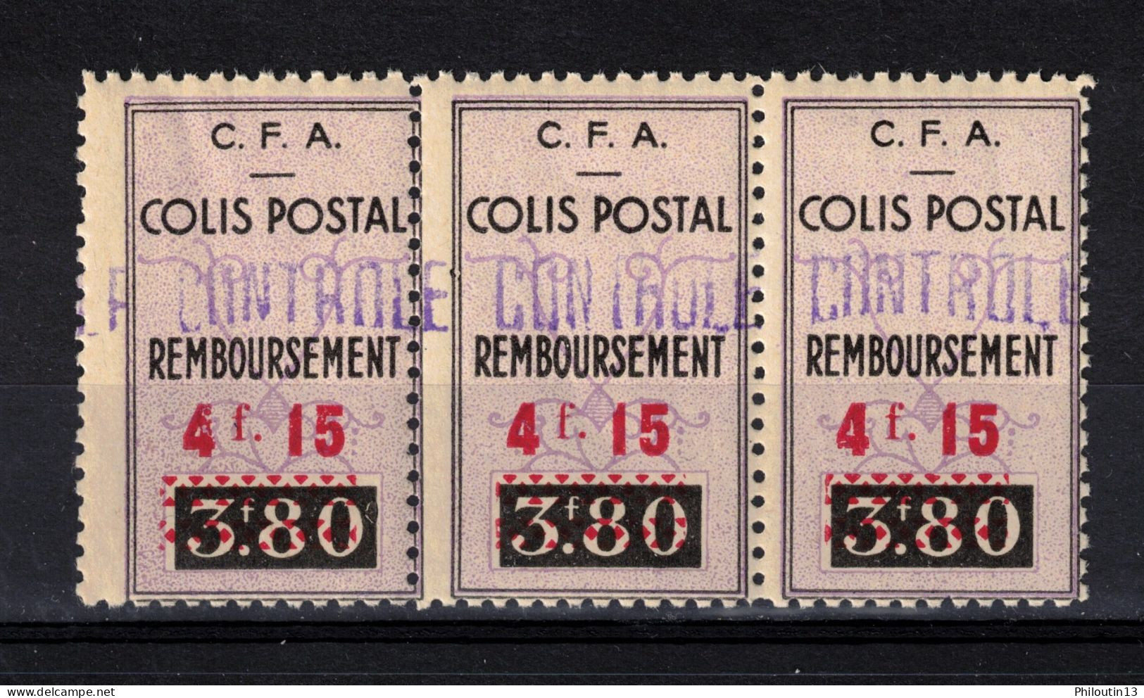 Algérie Colonies Françaises Colis Postaux Bande De 3 Avec Variété N° 77a ** / MNH  Scan Recto / Verso - Paketmarken