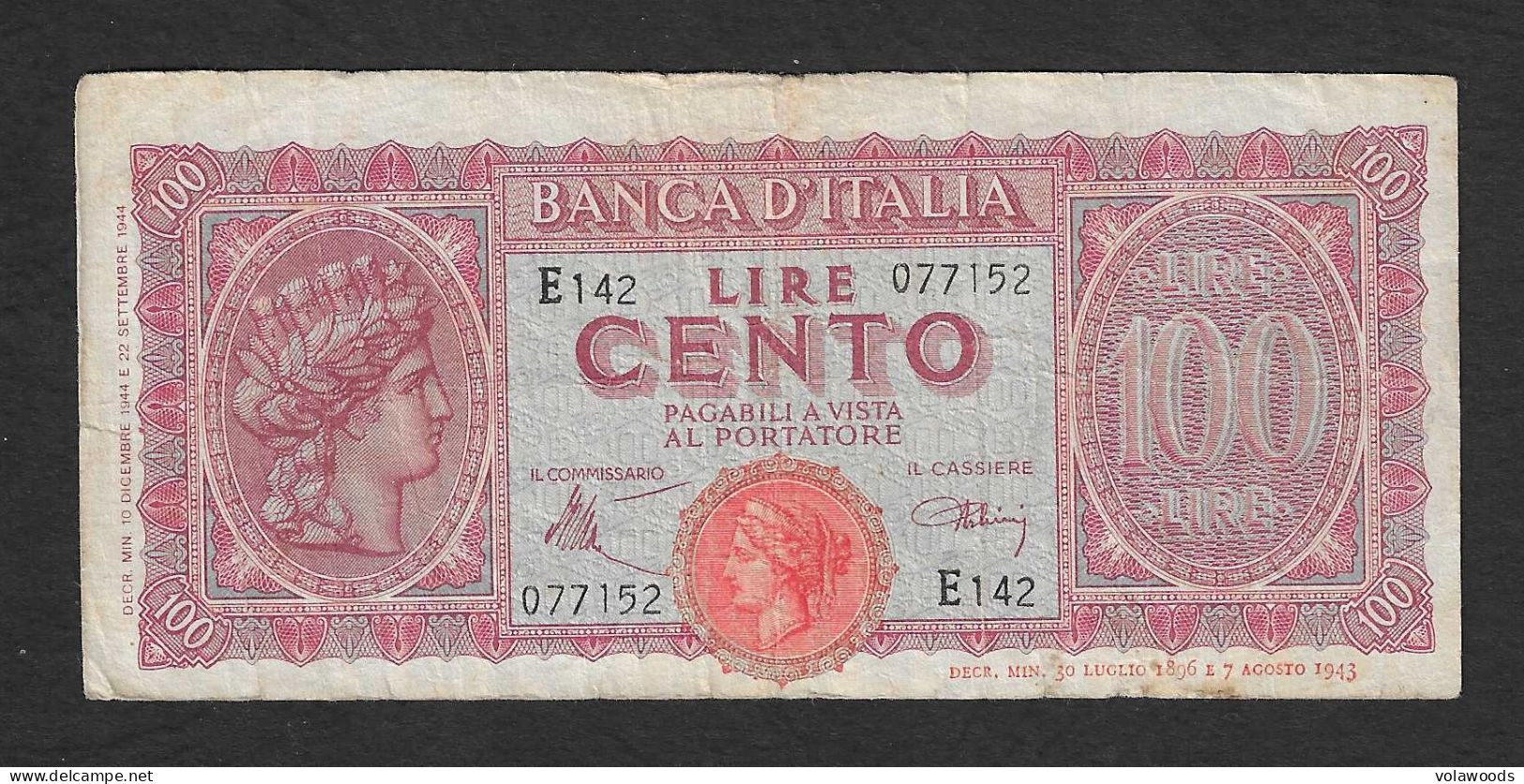 Italia - Banconota Circolata Da 100 Lire "Italia Turrita" P-75a - 1944 #17 - 100 Lire