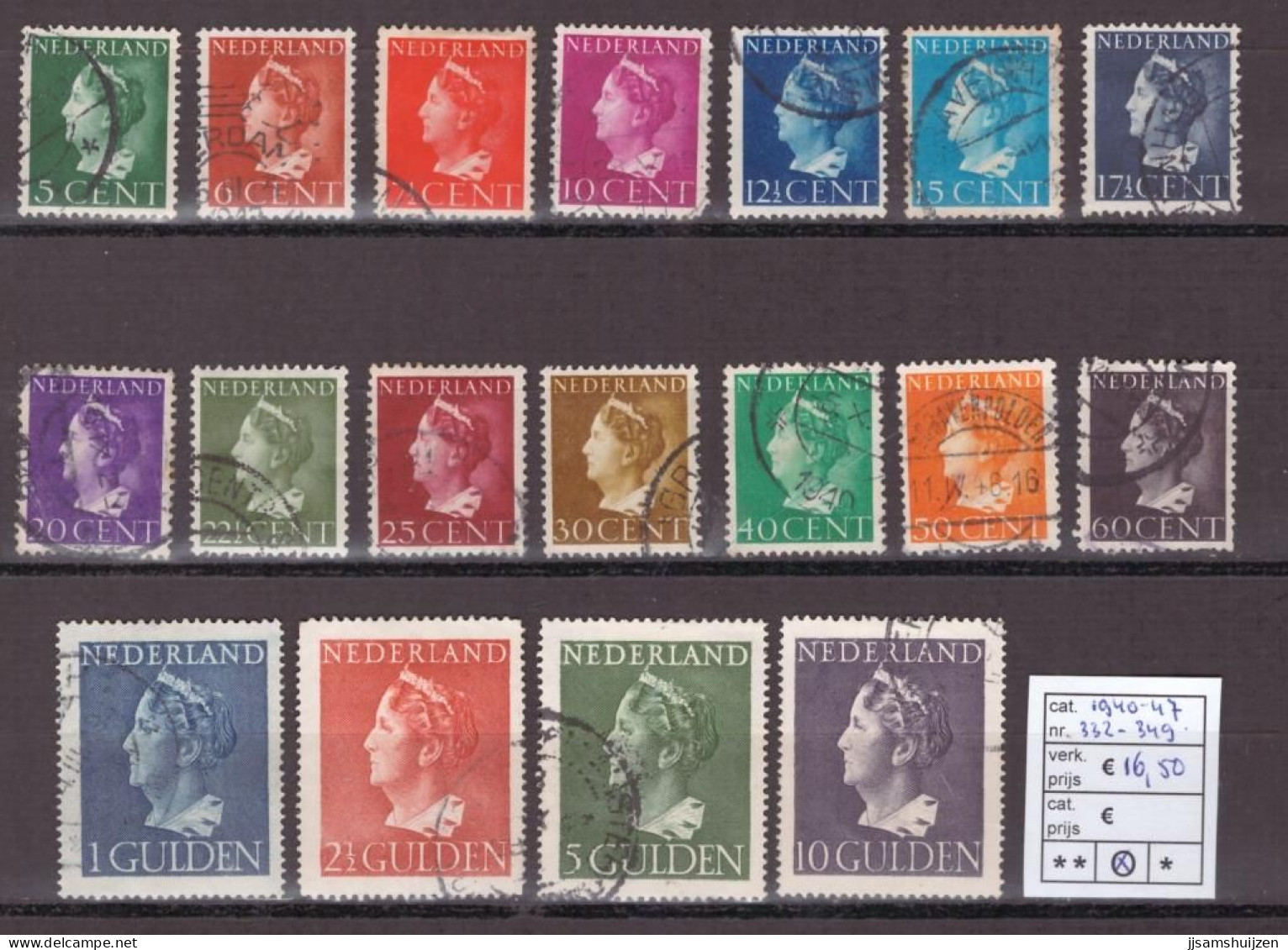 Netherlands Stamps Used 1940-47,  NVPH Number 332-349, See Scan For The Stamps - Oblitérés