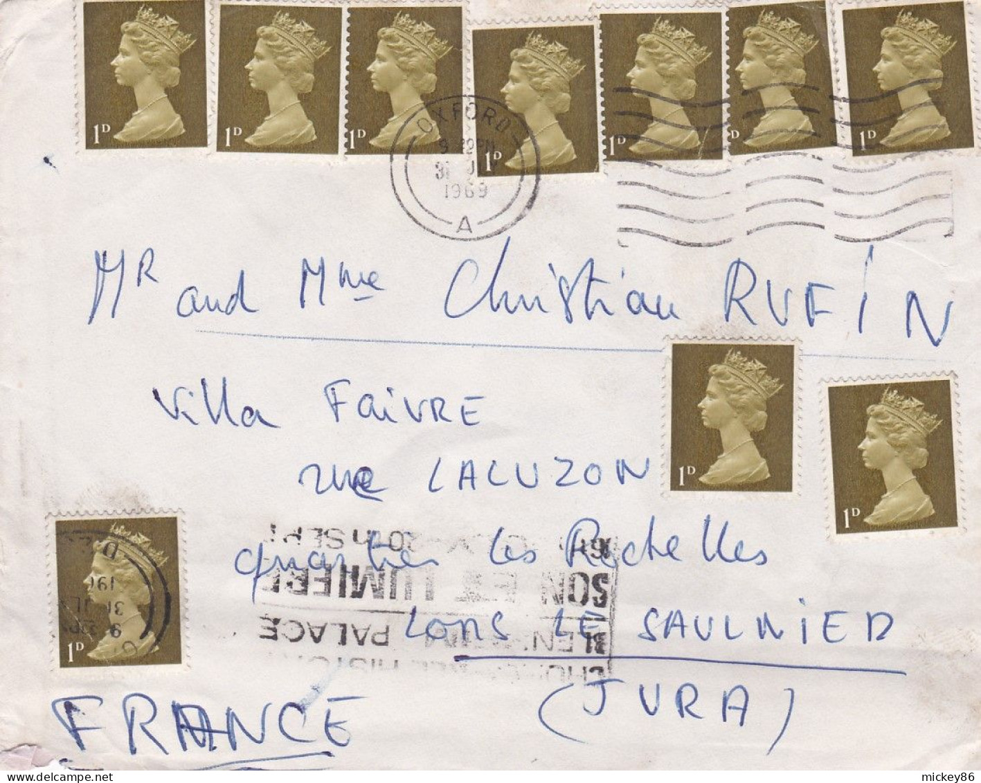 Grande-Bretagne--1969--Lettre D'OXFORD Pour LONS LE SAULNIER-39 (France)...timbres.....cachets - Brieven En Documenten