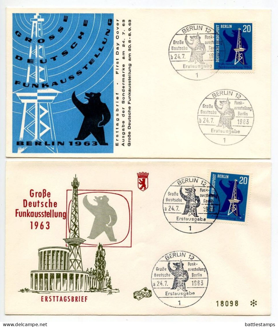 Germany, Berlin 1963 2 FDCs Scott 9N209 German Radio, Television & Phonograph Exhibition, Berlin Bear - 1948-1970