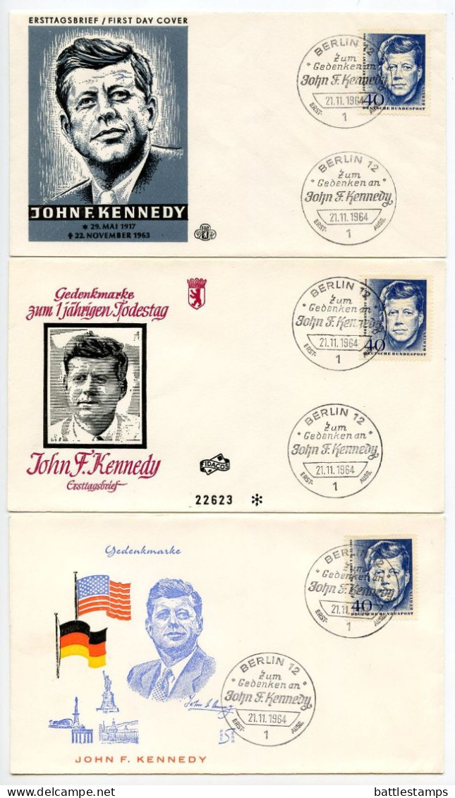 Germany, Berlin 1964 3 FDCs Scott 9N214 U.S. President John F. Kennedy - 1948-1970