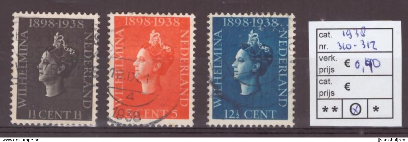 Netherlands Stamps Used 1938,  NVPH Number 310-312, See Scan For The Stamps - Oblitérés