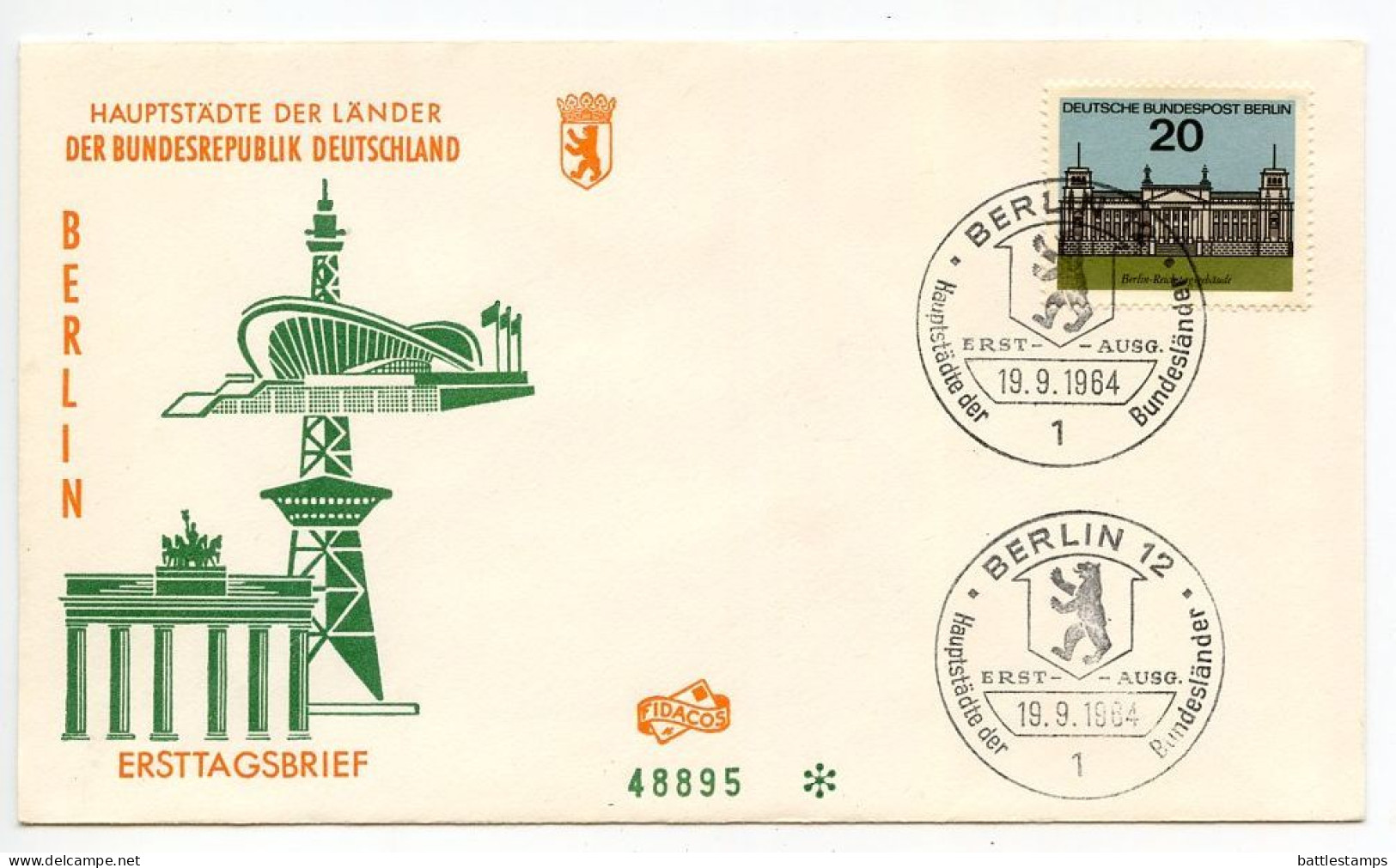 Germany, Berlin 1964 FDC Scott 9N213 Reichstag Building In Berlin - 1948-1970