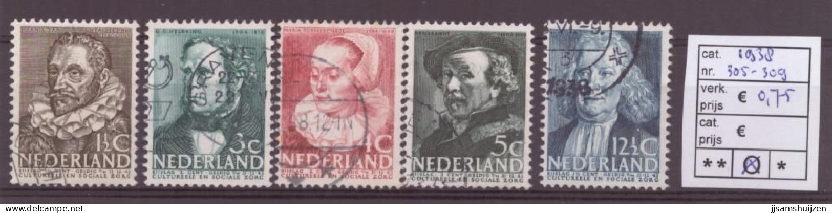 Netherlands Stamps Used 1938,  NVPH Number 305-309, See Scan For The Stamps - Oblitérés