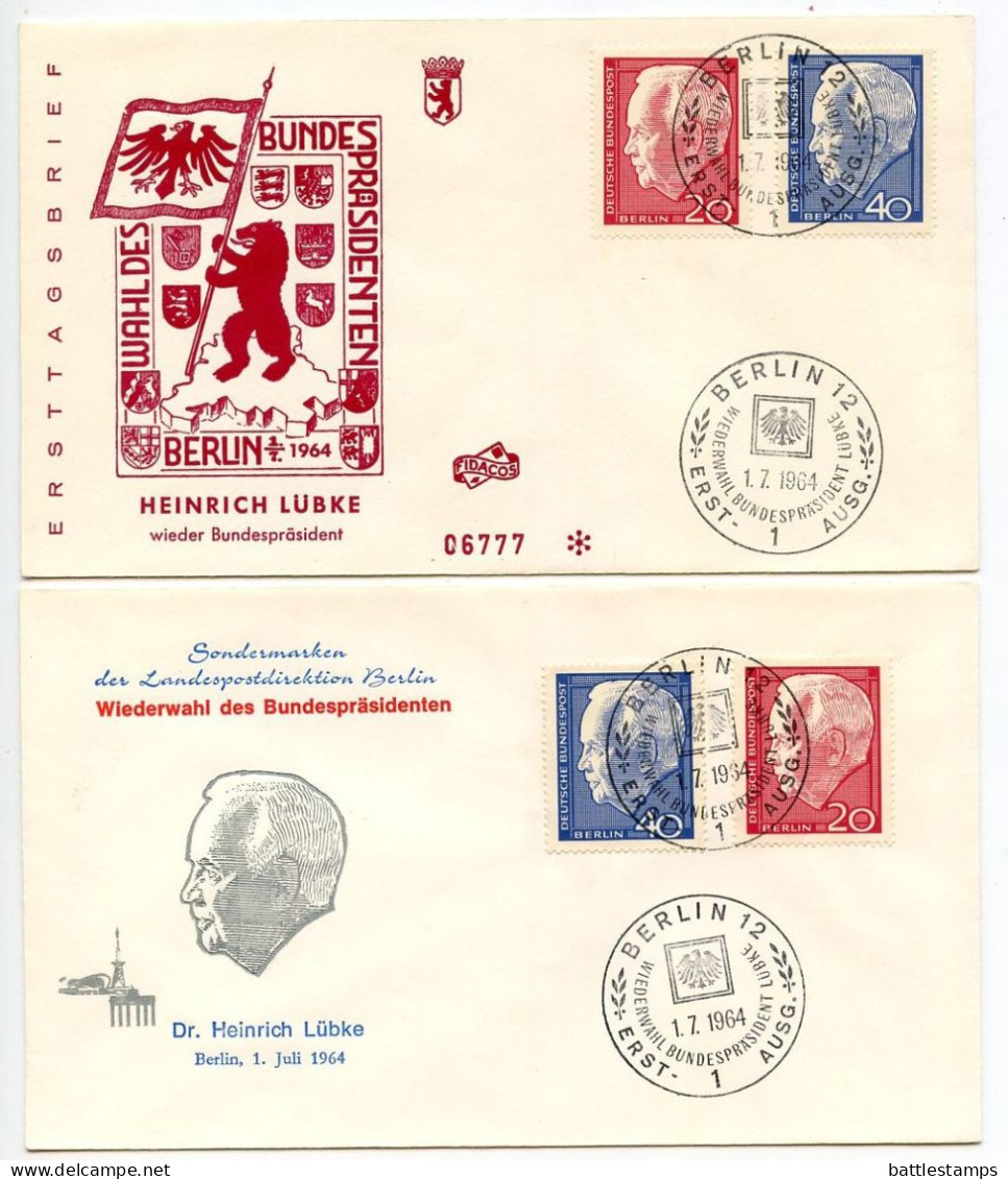 Germany, Berlin 1964 2 FDCs Scott 9N211-9N212 President Dr. Heinrich Lübke - 1948-1970