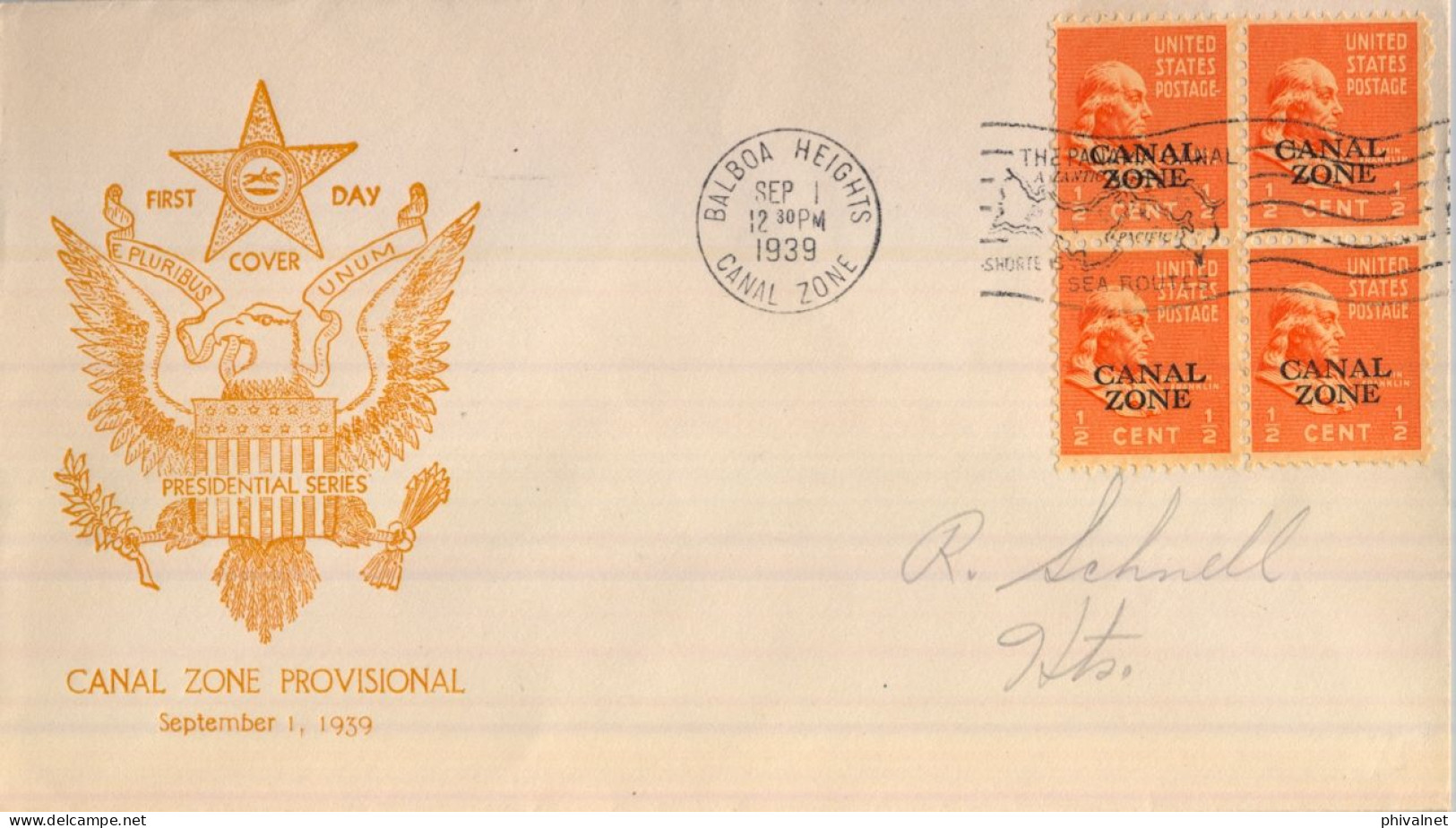 1939 CANAL ZONE , BALBOA HEIGHTS , PRIMER DIA , FIRST DAY COVER , YV. 104 BL/4 - Canal Zone