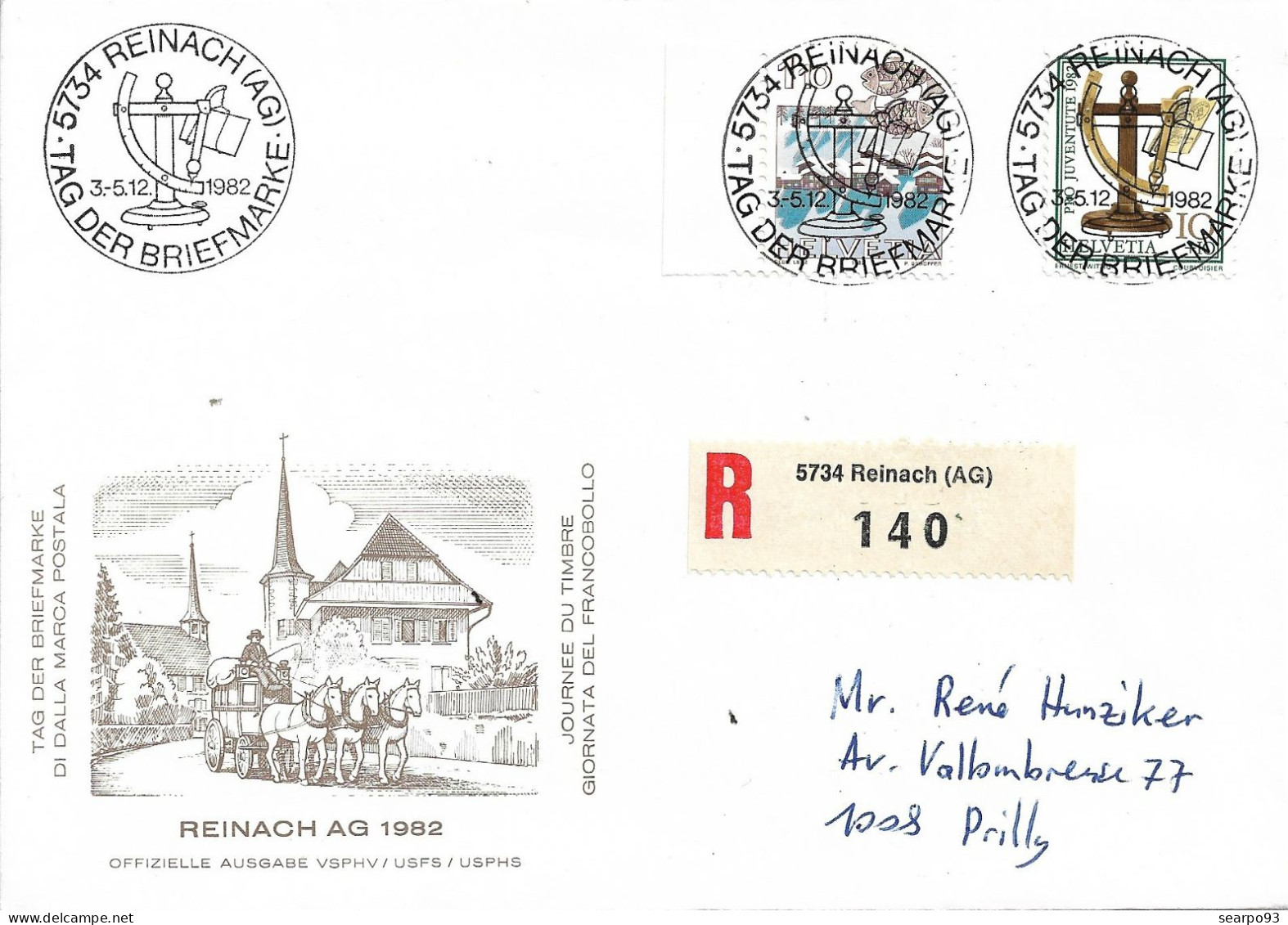 SWITZERLAND. POSTMARK STAMP DAY 1982. REINACH. REGISTERED MAIL - Marcophilie