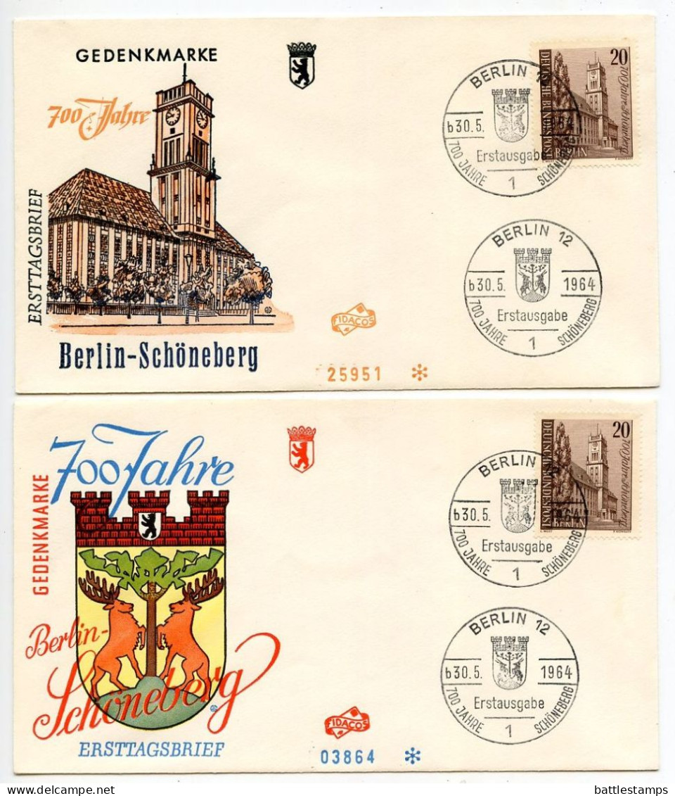 Germany, Berlin 1964 2 FDCs Scott 9N210 700th Anniversary Of The Schöneberg District Of Berlin - 1948-1970