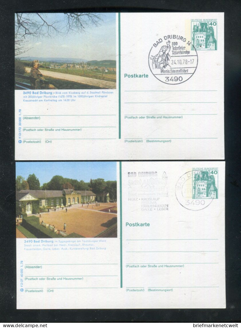 "BUNDESREPUBLIK DEUTSCHLAND" 1978, 2 Bildpostkarten Je Mit Bildgleichem Stempel Ex "BAD DRIBURG" (B0123) - Cartes Postales Illustrées - Oblitérées
