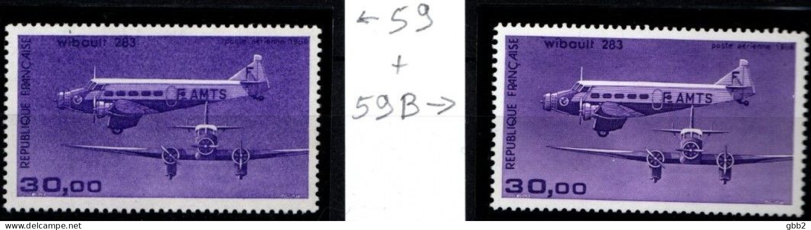 FRANCE - Poste Aérienne N° 59 + 59B Neuf LUXE**. SEULE PROPOSITION Sur DELCAMPE. - 1960-.... Neufs