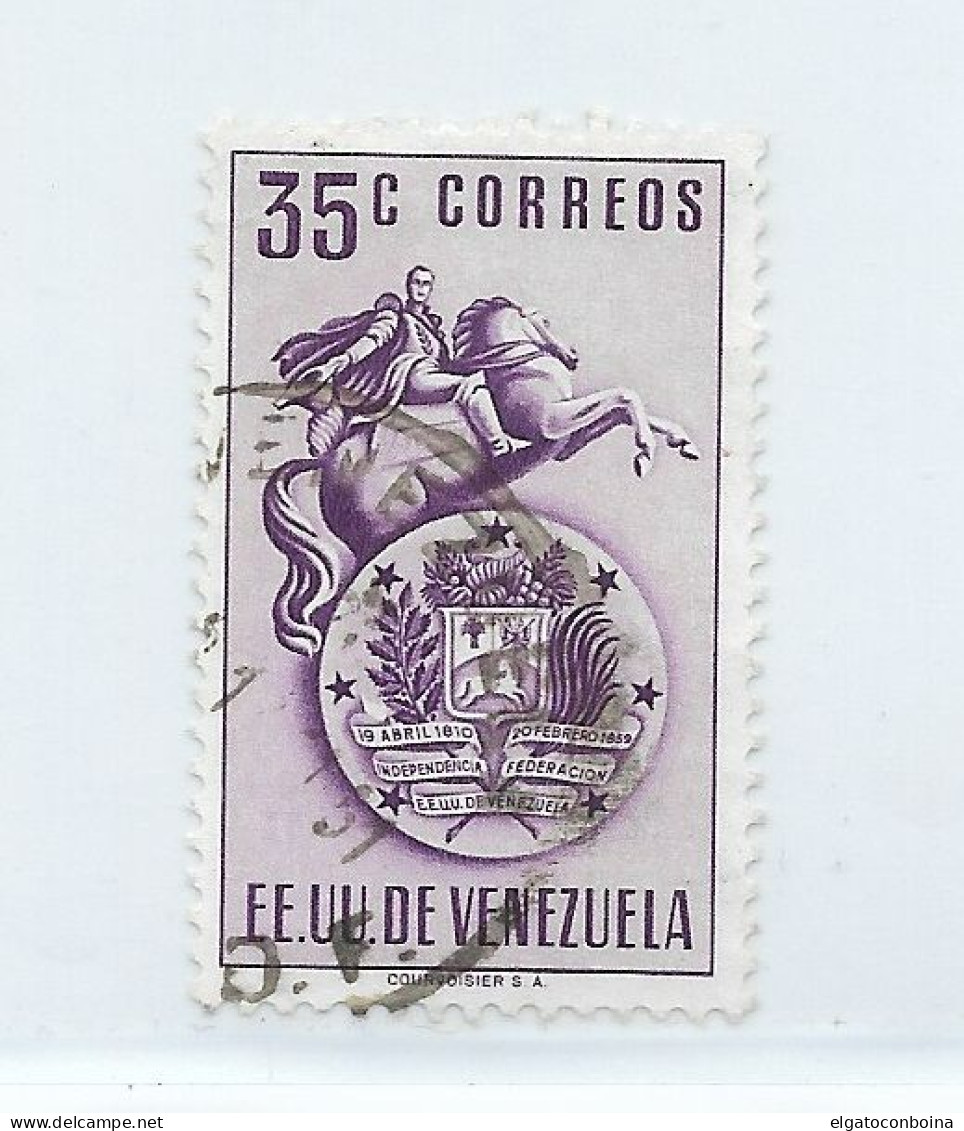 VENEZUELA 1952 BOLIVAR STATUE HORSE MILITARY COAT MICHEL 652 SCOTT 505 USED - Venezuela