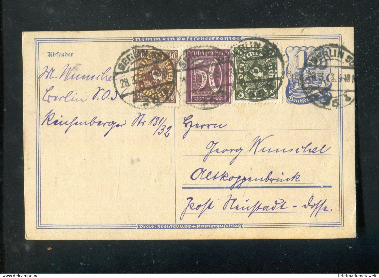 "DEUTSCHES REICH" 1923, Postkarte Mit Int. Infla-MiF Ex Berlin (B0125) - Cartoline