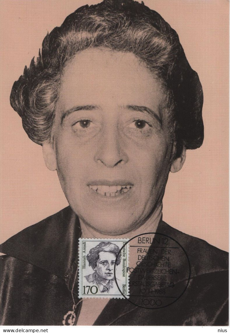 Germany Deutschland 1988 Maximum Card, Hannah Arendt, American Historian And Philosopher, Berlin - 1981-2000