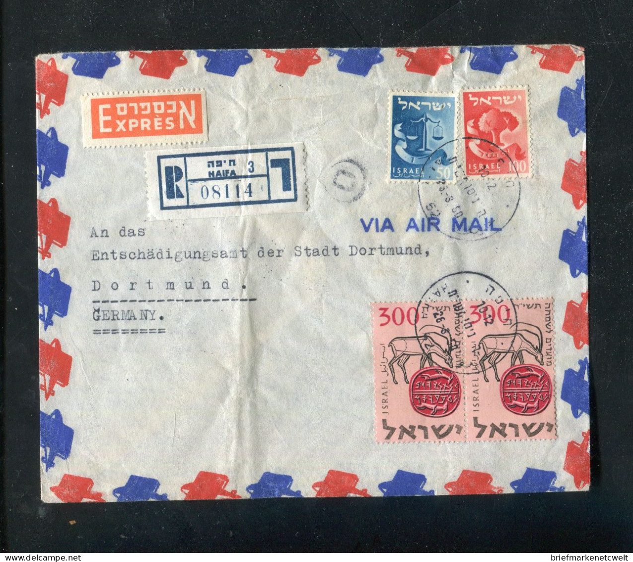 "ISRAEL" 1958, Reco-/Lupo-/Expressbrief Ex Haifa Nach Deutschland (B0127) - Storia Postale