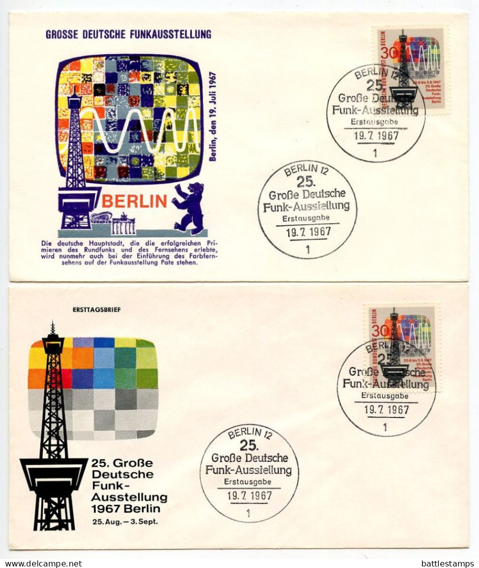 Germany, Berlin 1967 2 FDCs Scott 9N262 25th German Radio, Television & Phonograph Exhibition / Radio Tower - 1948-1970