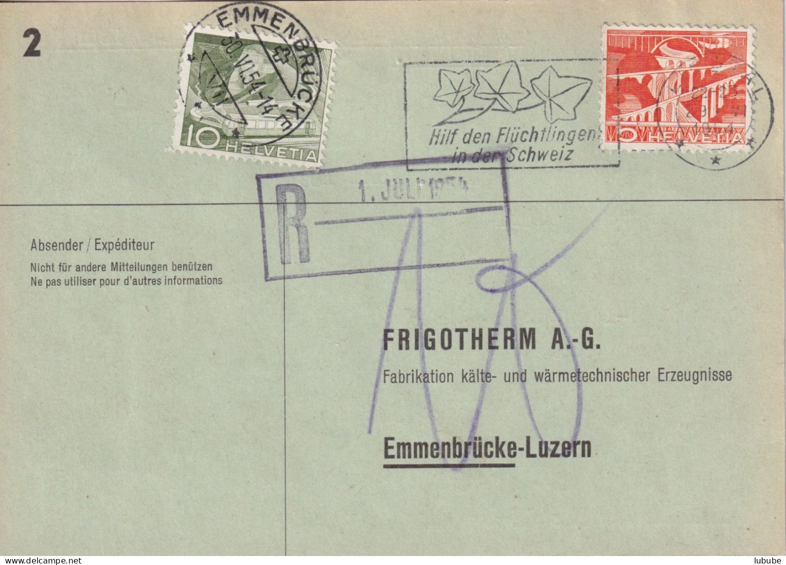 Taxierte Karte  Liestal - "Frigotherm, Emmenbrücke"       1954 - Briefe U. Dokumente