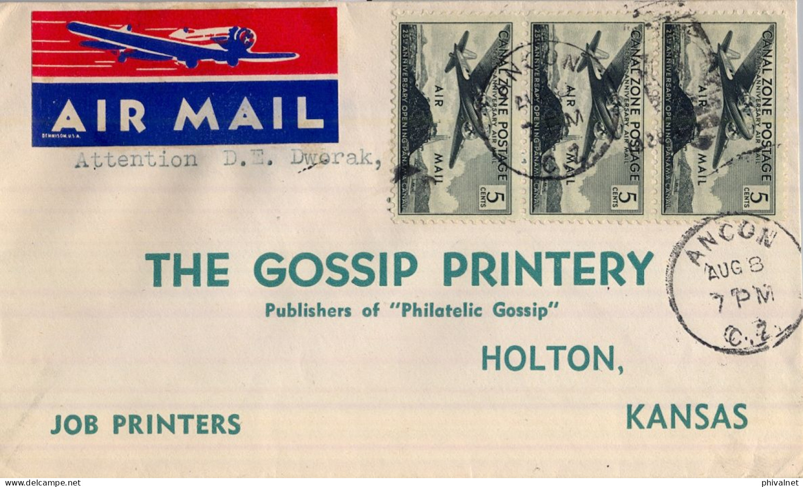 CANAL ZONE , ANCON - HOLTON , CORREO AÉREO , YV. 11 X 3 AÉR. 25º ANIVERSARIO DE LA APERTURA DEL CANAL - Kanalzone