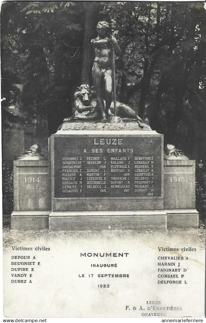 Leuze Monument Inauguré Le 17 Septembre 1922 Aux Victimes Civiles - Leuze-en-Hainaut