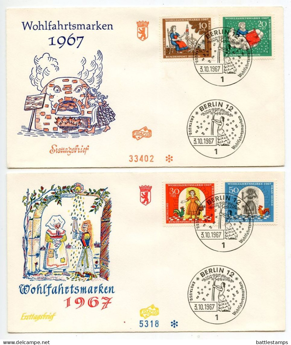 Germany, Berlin 1967 2 FDCs Scott 9NB49-9NB52 Fairy Tale - Frau Holle - 1948-1970