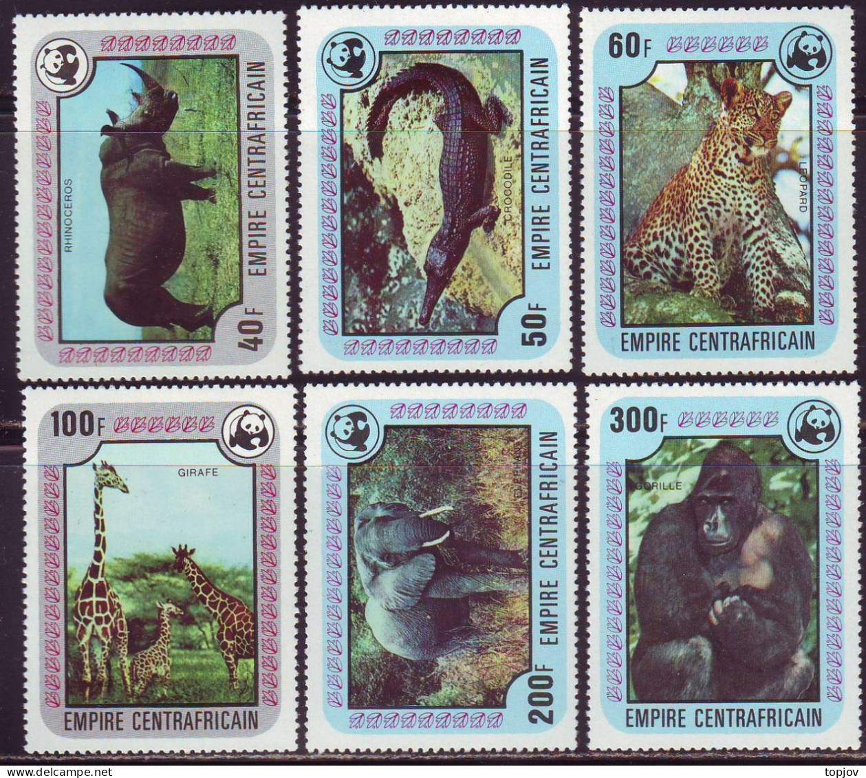 CAR - WWF  CHIMPANZE ELEPHANT GIRAFFE LEOPARD CROCODILE - **MNH - 1978 - Neufs