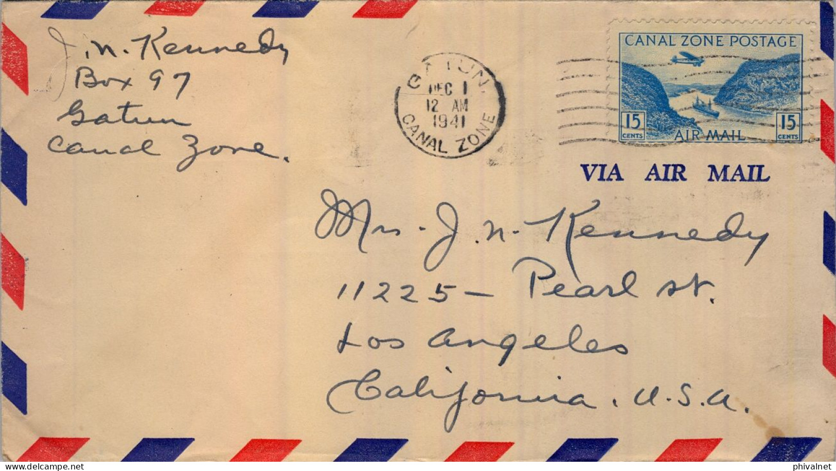 1941 CANAL ZONE , GATUN - LOS ÁNGELES  , CORREO AÉREO , YV. 7 AÉR. - Canal Zone