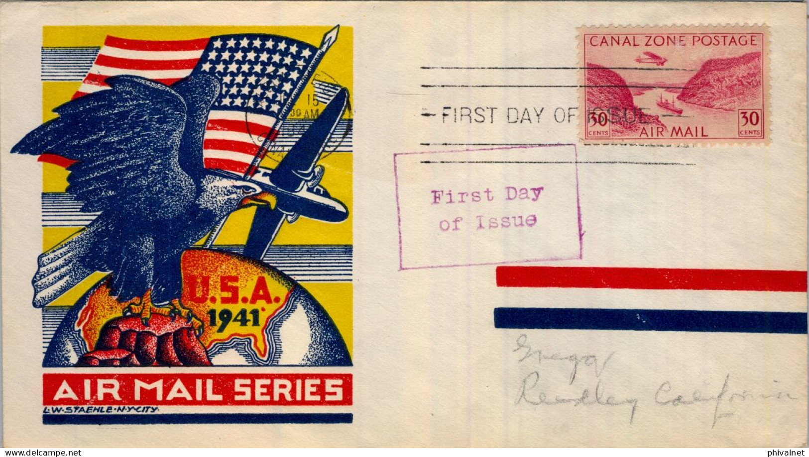 1941 CANAL ZONE , FIRST DAY COVER , YV. 8A - AIR MAIL SERIES - Kanalzone