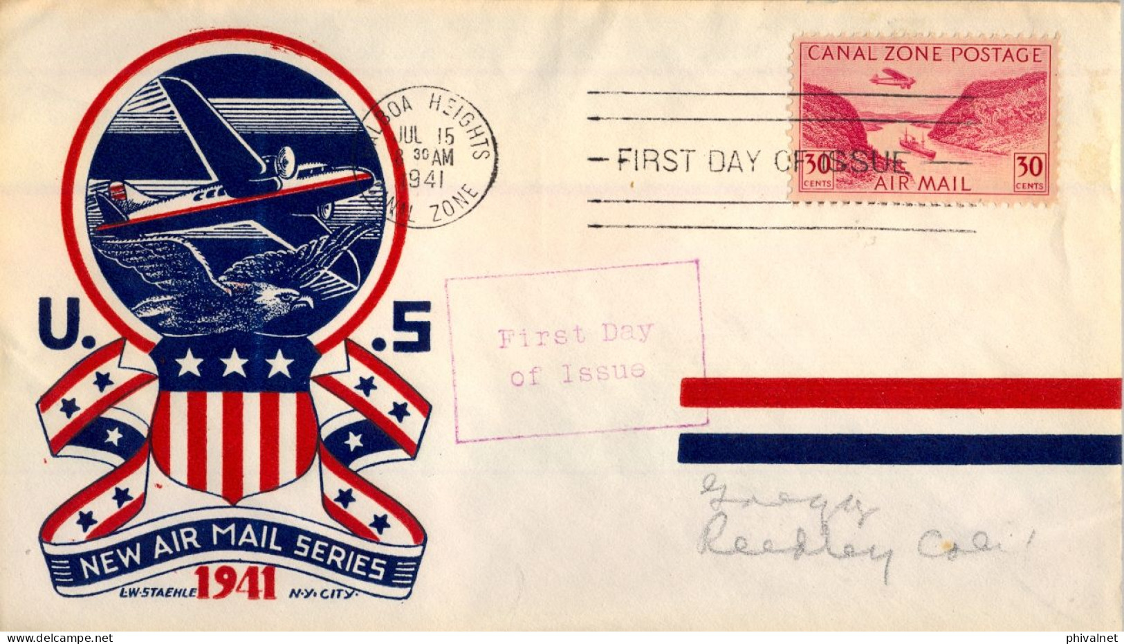 1941 CANAL ZONE , FIRST DAY COVER , YV. 8A - AIR MAIL SERIES , BALBOA HEIGHTS - Canal Zone