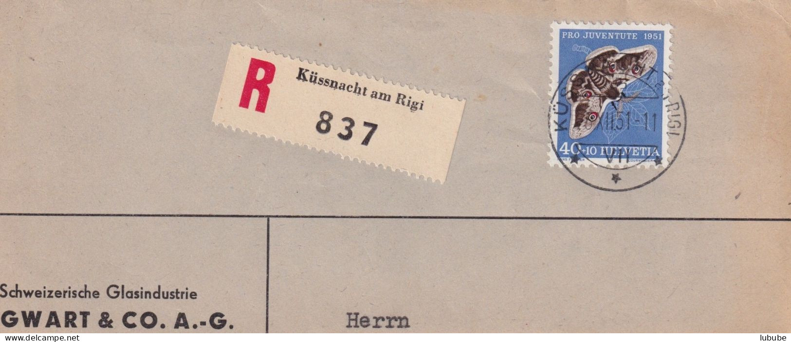 R Frankatur  Küssnacht Am Rigi  (Nachtpfauenauge)       1951 - Oblitérés