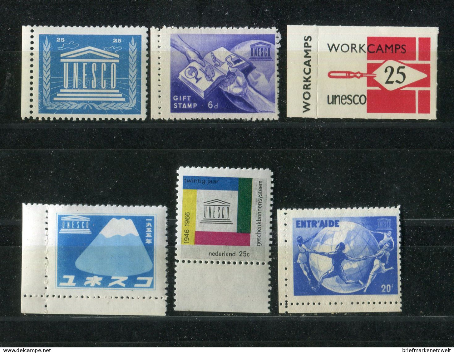 "UNESCO" Int. Partie Mit 6 Spendenmarken ** (B0140) - Vrac (max 999 Timbres)