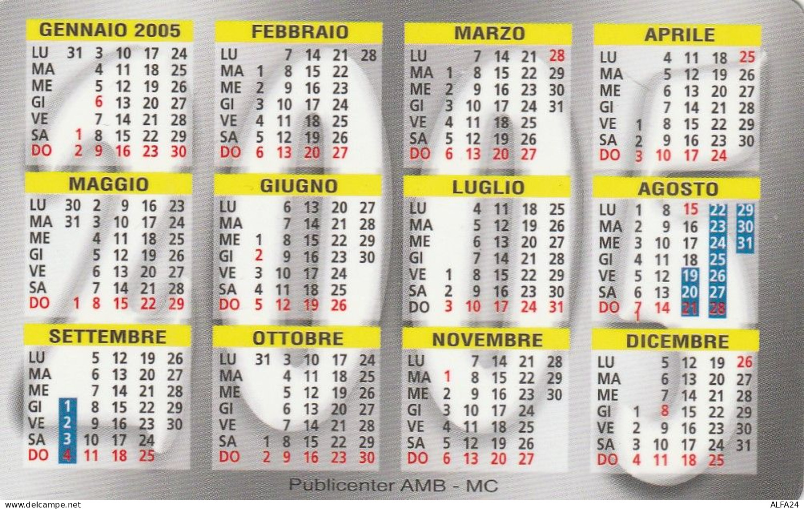 CALENDARIO 2005 FORMATO PICCOLO (MH467 - Tamaño Pequeño : 2001-...