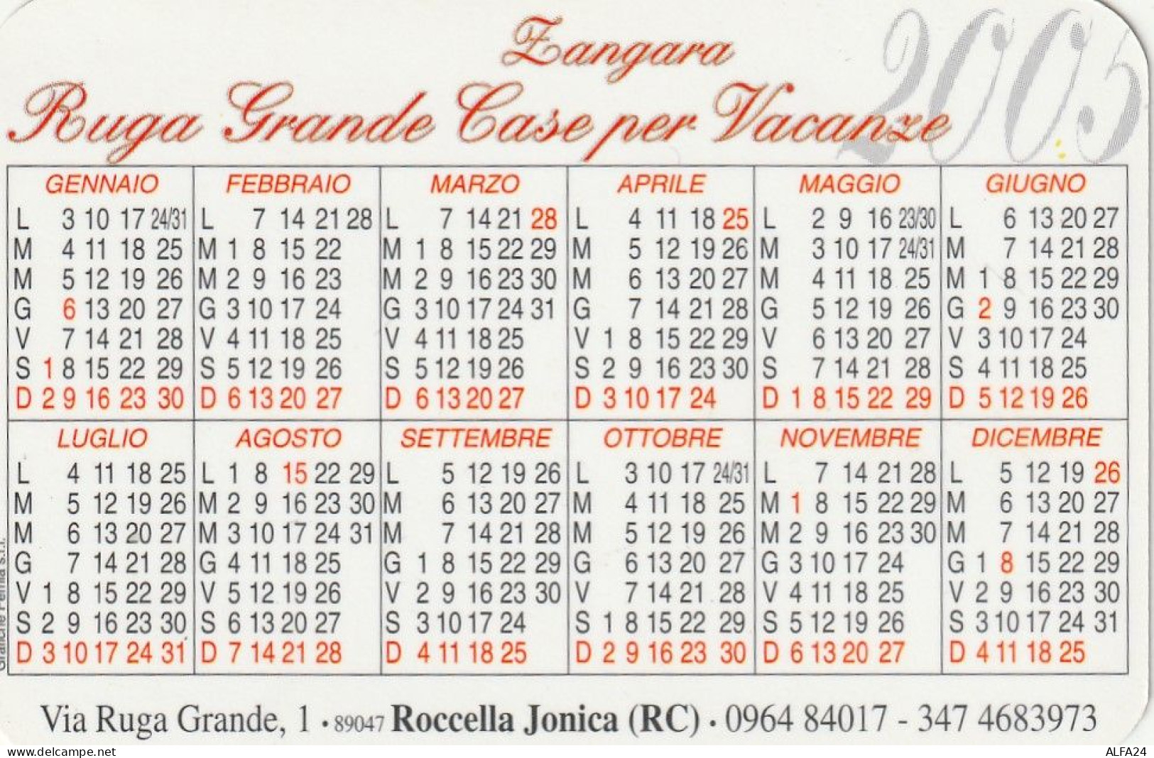 CALENDARIO 2005 FORMATO PICCOLO (MH461 - Tamaño Pequeño : 2001-...