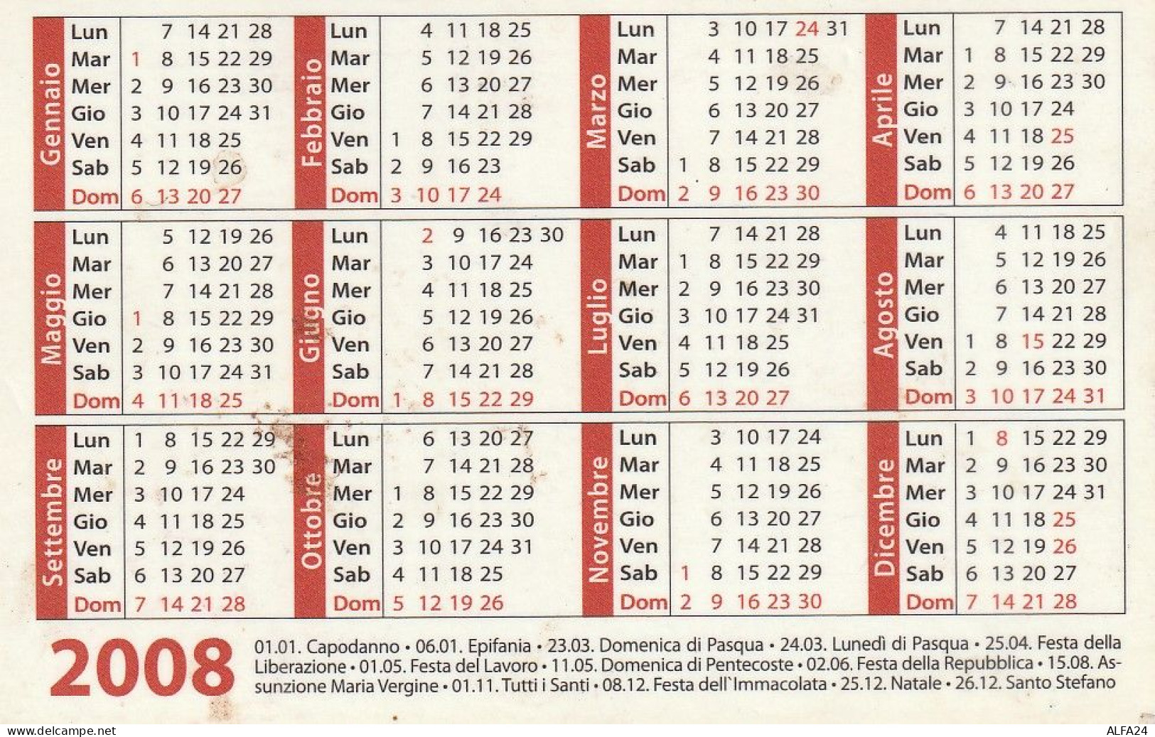 CALENDARIO 2008 FORMATO PICCOLO (MH423 - Petit Format : 2001-...