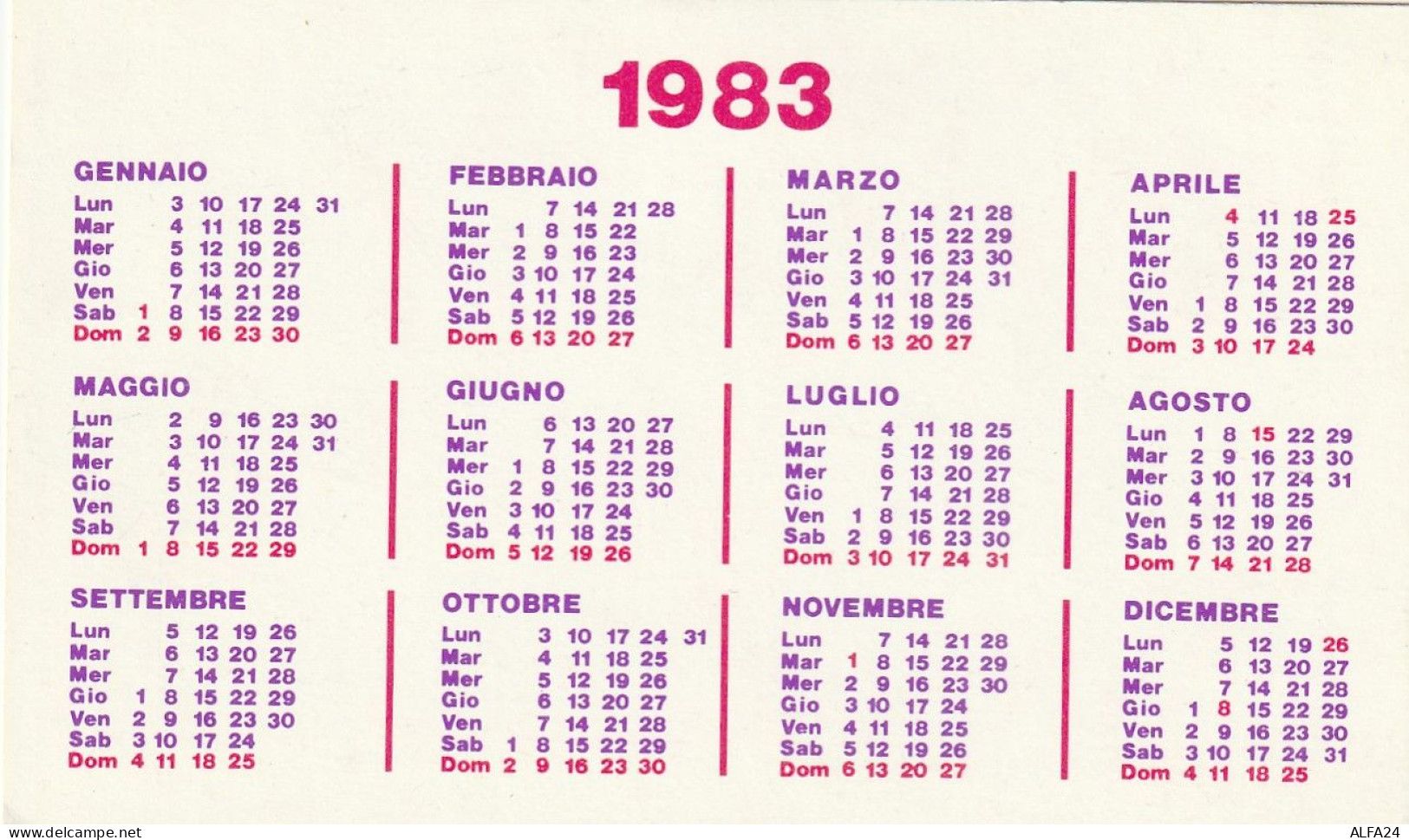 CALENDARIO 1983 FORMATO PICCOLO (MH388 - Small : 1981-90