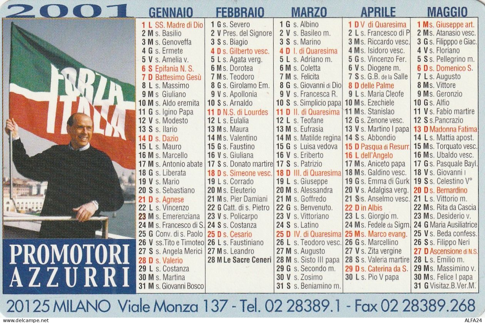 CALENDARIO 2001 BERLUSCONI FORMATO PICCOLO (MH374 - Tamaño Pequeño : 2001-...