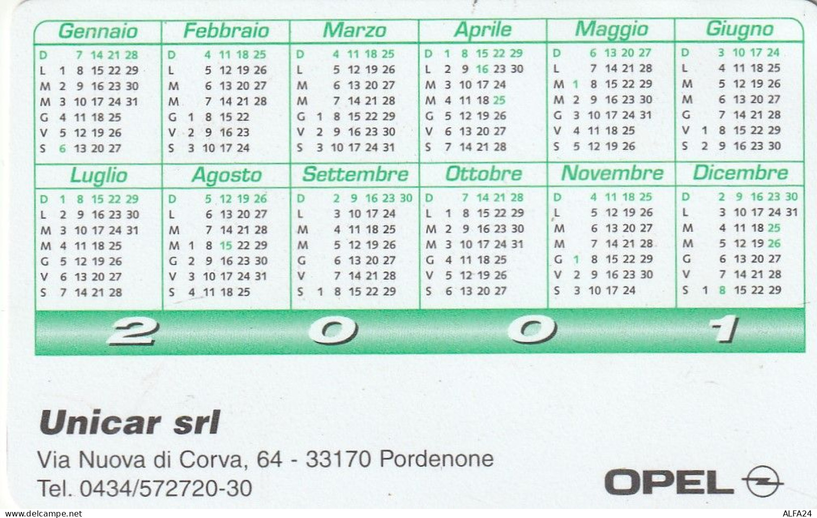 CALENDARIO 2001 FORMATO PICCOLO (MH415 - Tamaño Pequeño : 2001-...