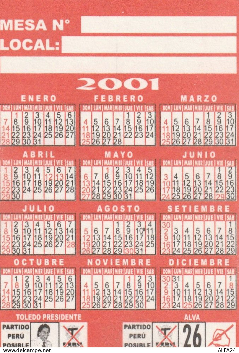 CALENDARIO 2001 FORMATO PICCOLO (MH375 - Tamaño Pequeño : 2001-...