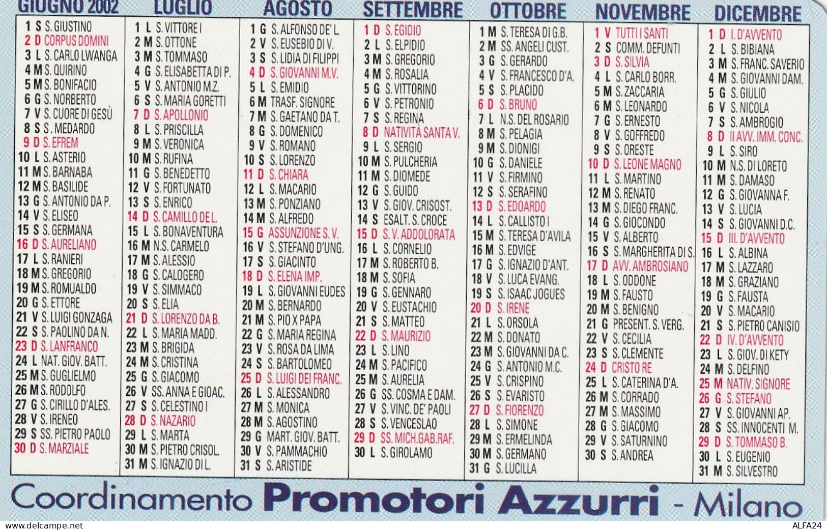 CALENDARIO 2002 BERLUSCONI FORMATO PICCOLO (MH373 - Tamaño Pequeño : 2001-...