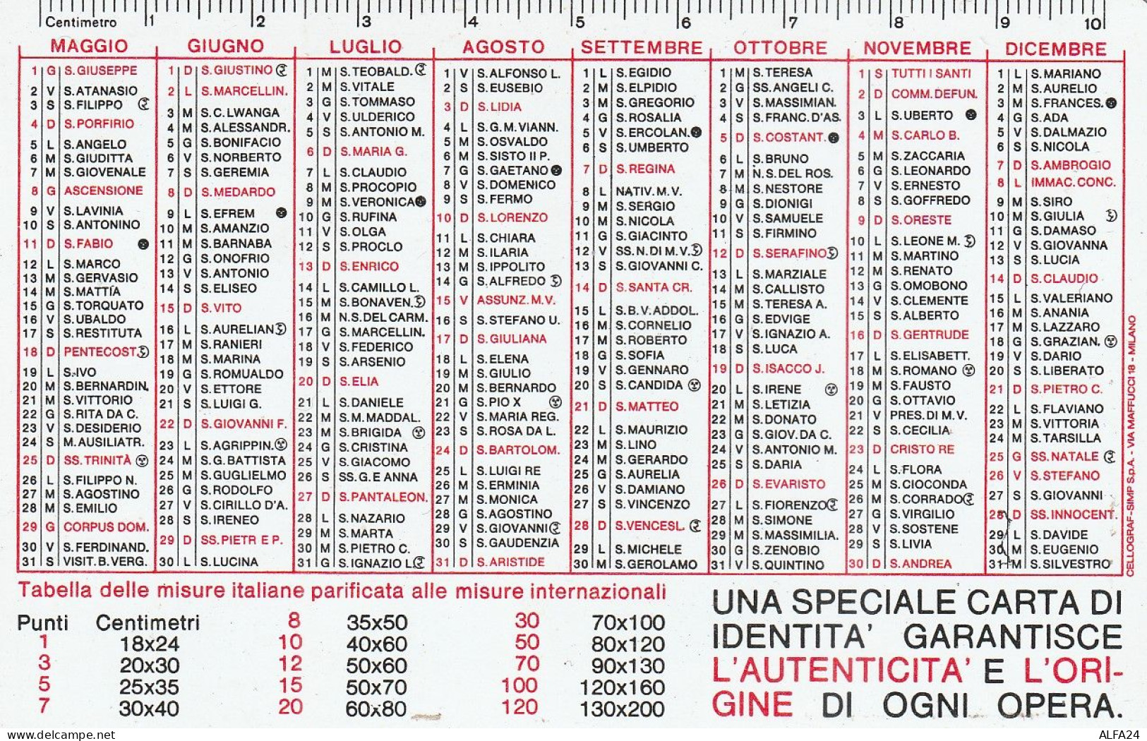 CALENDARIO 1975 FORMATO PICCOLO (MH366 - Tamaño Pequeño : 1971-80