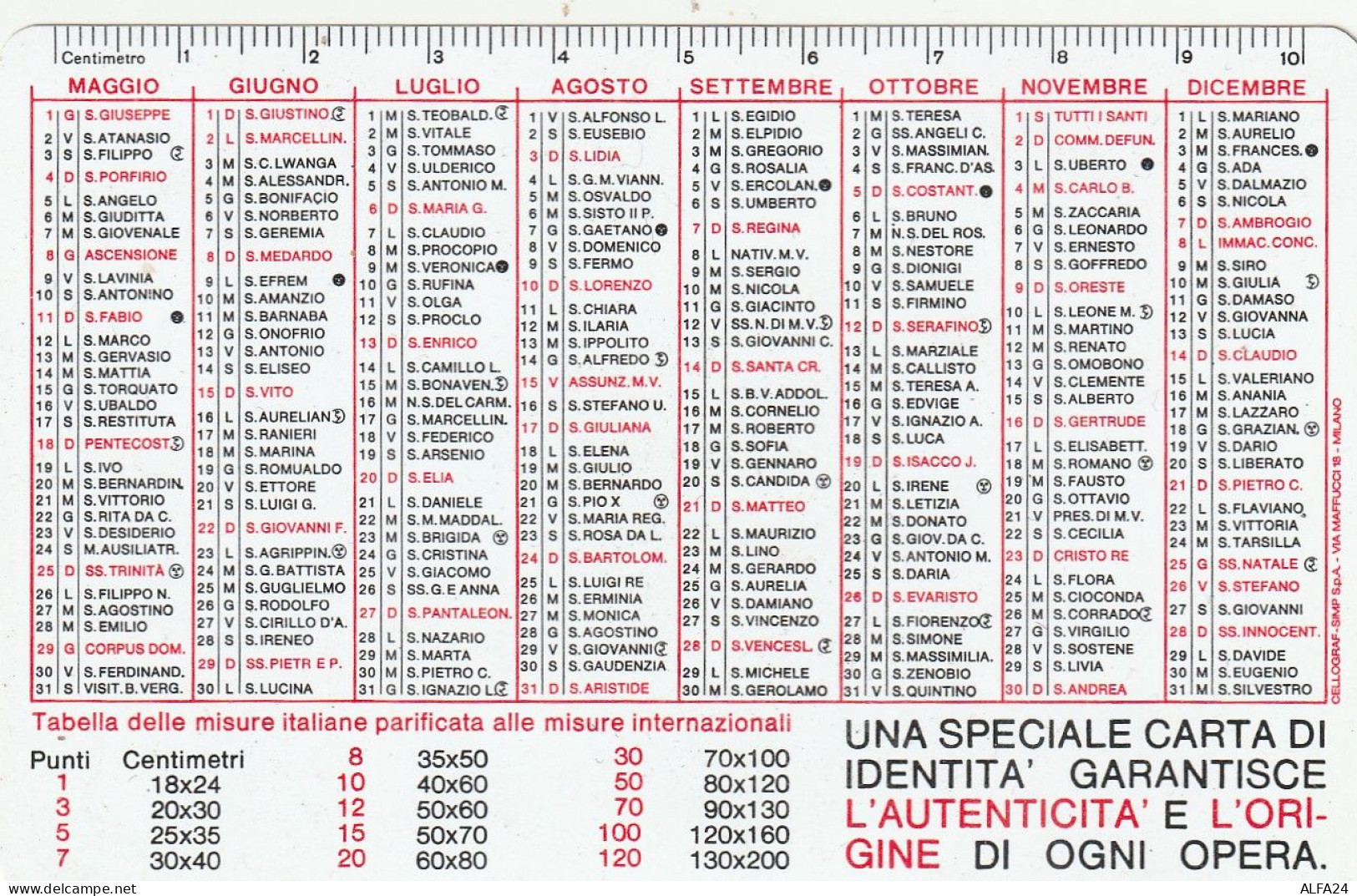 CALENDARIO 1975 FORMATO PICCOLO (MH369 - Small : 1971-80