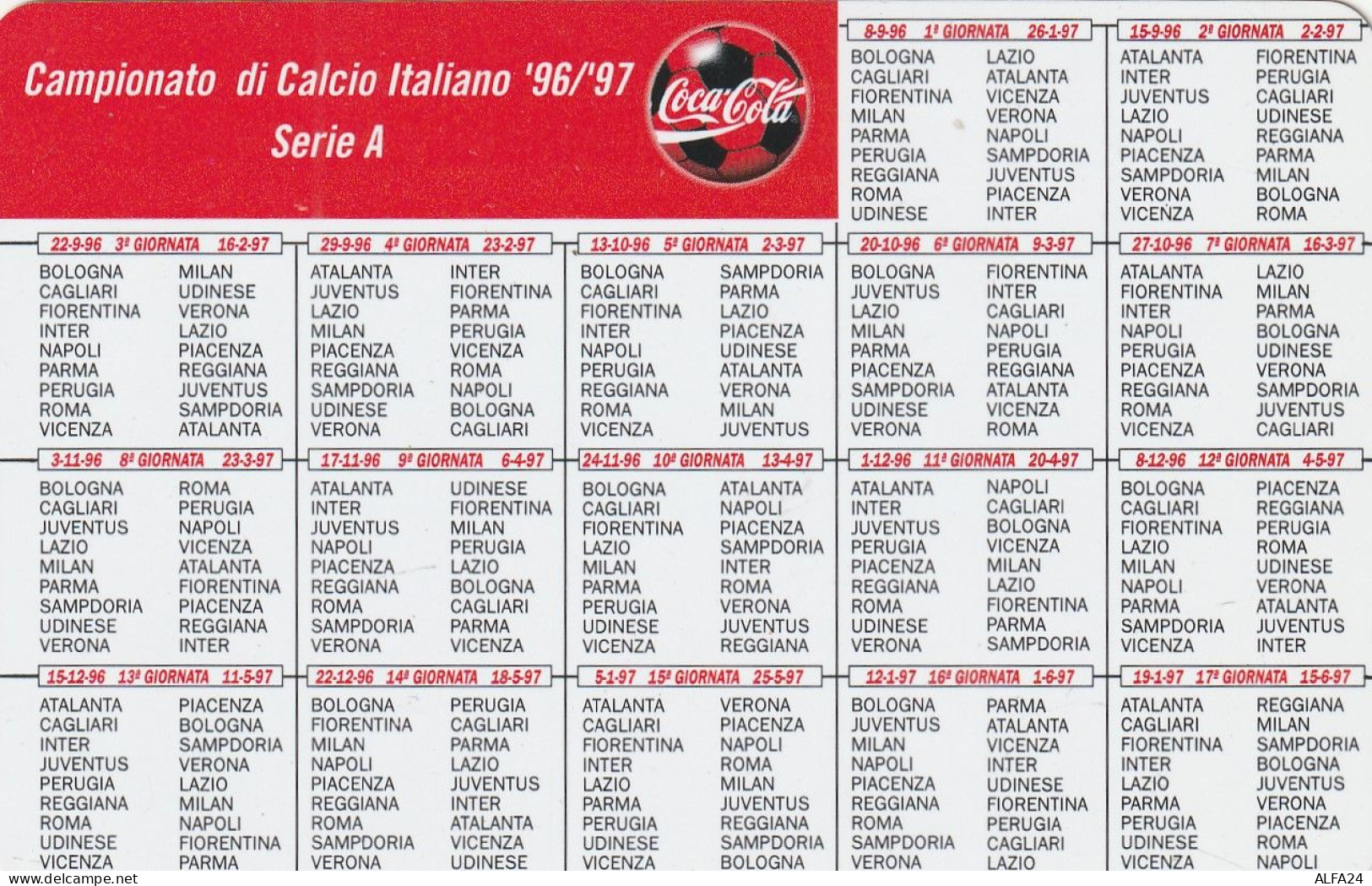 CALENDARIO CALCIO 96/7 FORMATO PICCOLO (MH352 - Other & Unclassified