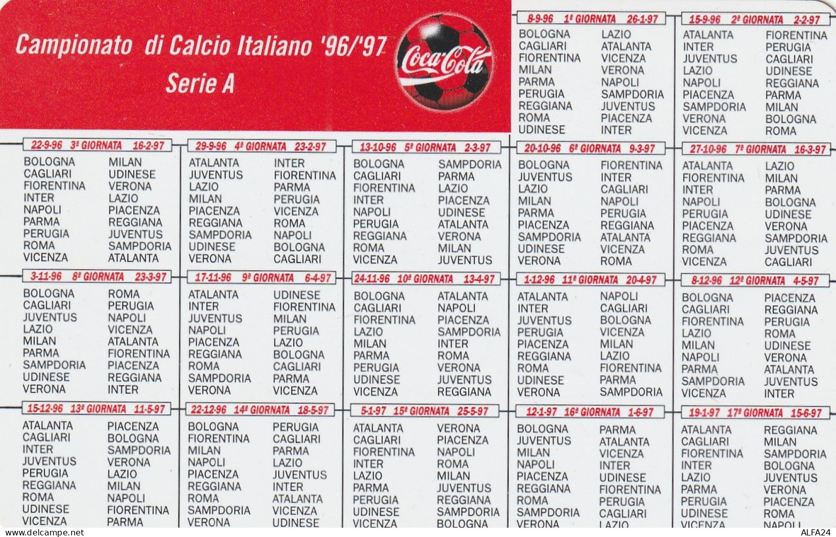 CALENDARIO CALCIO 96/7 FORMATO PICCOLO (MH347 - Andere & Zonder Classificatie