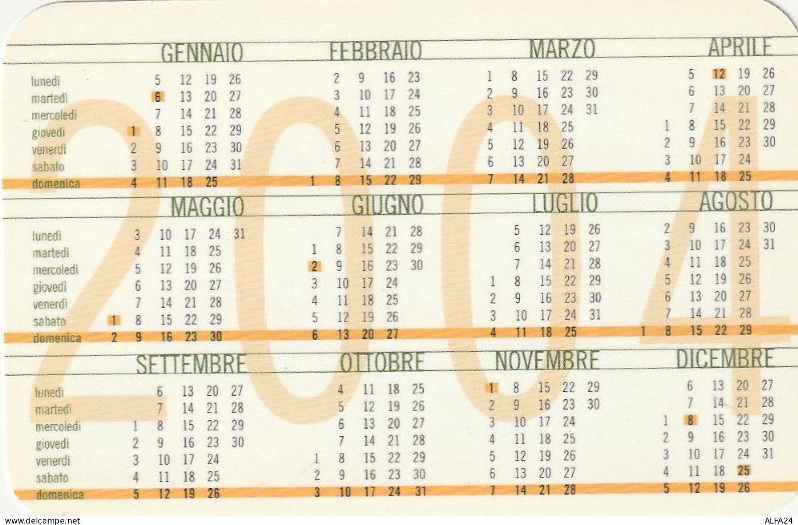 CALENDARIO 2004 FORMATO PICCOLO (MH310 - Tamaño Pequeño : 2001-...