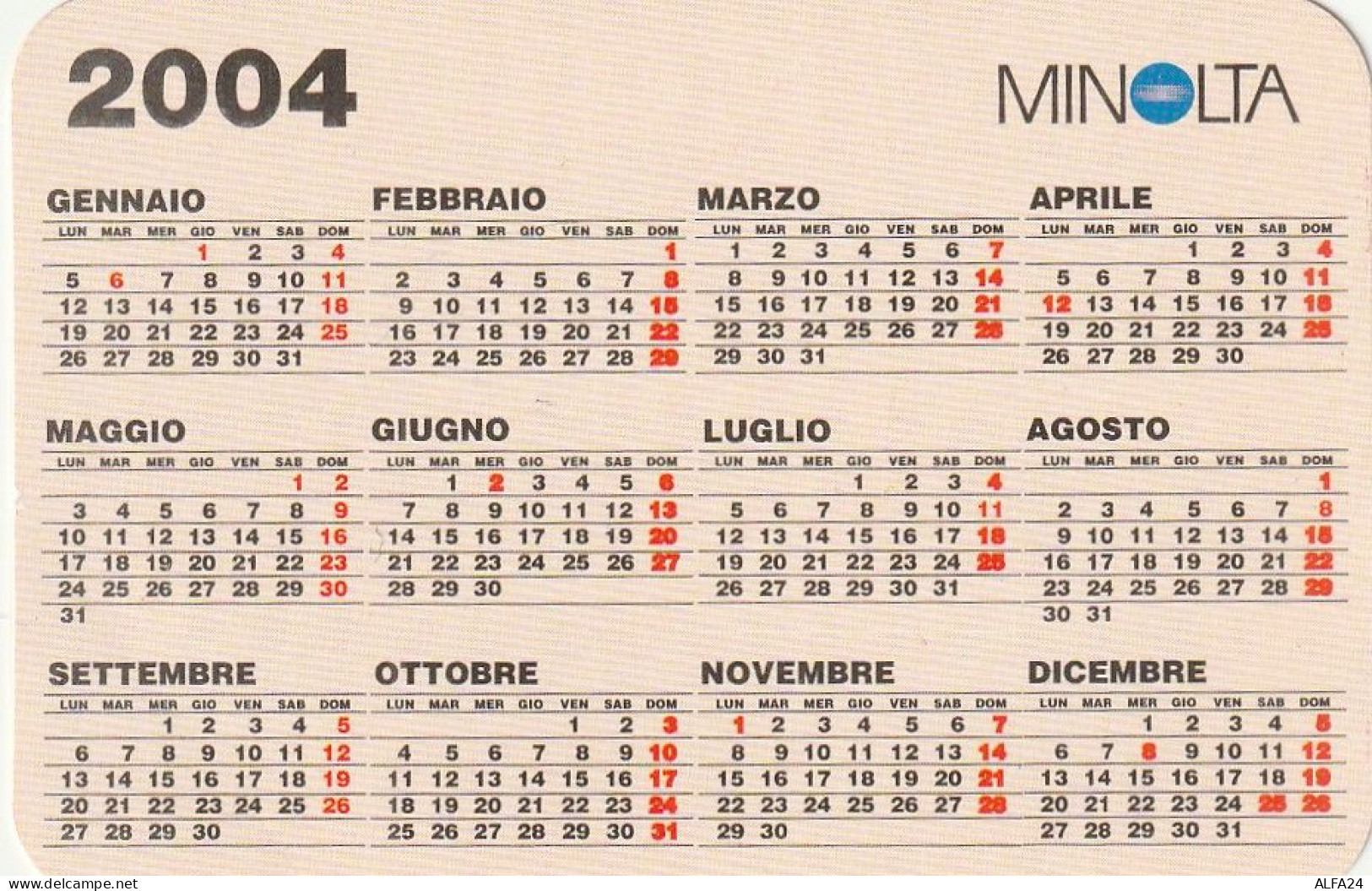 CALENDARIO 2004 FORMATO PICCOLO (MH304 - Tamaño Pequeño : 2001-...