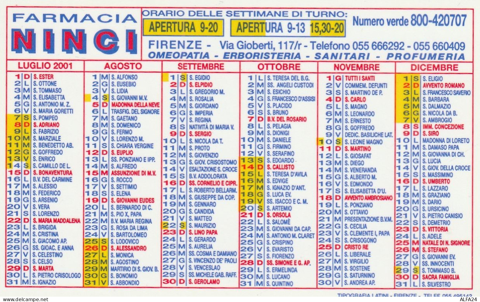 CALENDARIO 2001 FORMATO PICCOLO (MH300 - Tamaño Pequeño : 2001-...