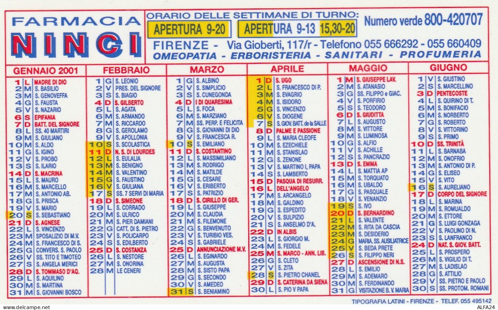 CALENDARIO 2001 FORMATO PICCOLO (MH300 - Tamaño Pequeño : 2001-...