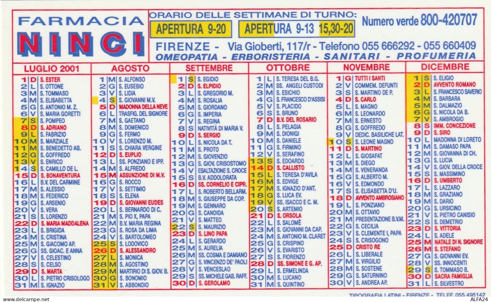 CALENDARIO 2001 FORMATO PICCOLO (MH295 - Tamaño Pequeño : 2001-...