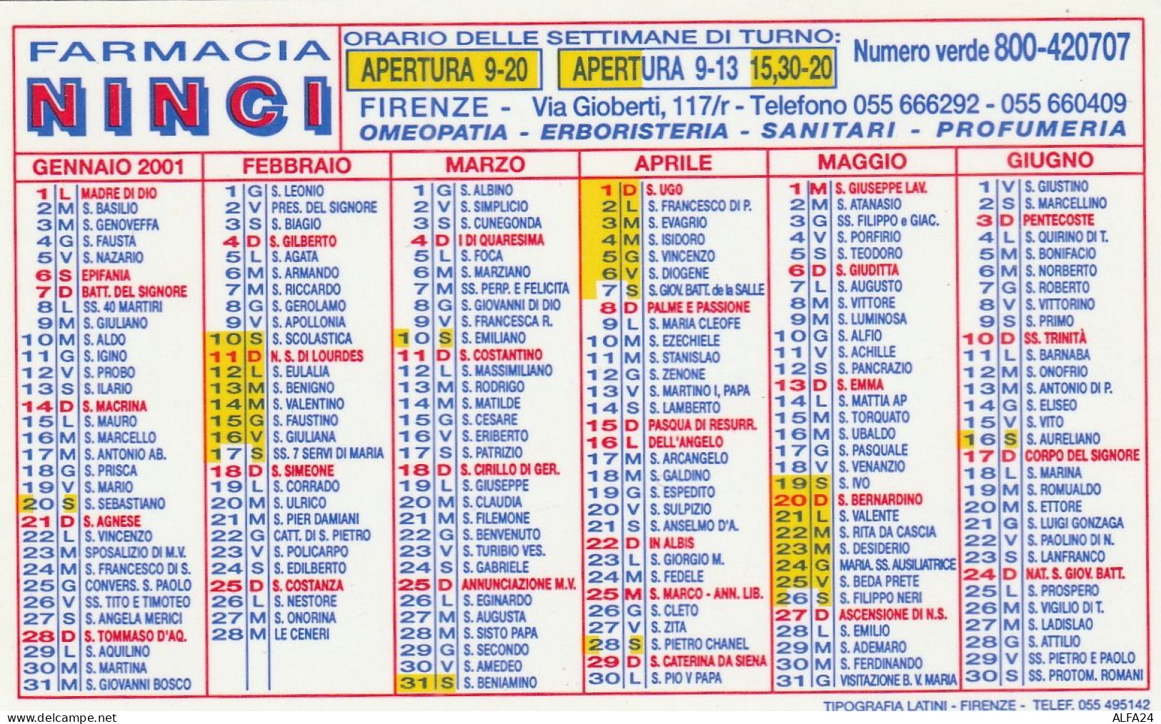 CALENDARIO 2001 FORMATO PICCOLO (MH295 - Tamaño Pequeño : 2001-...